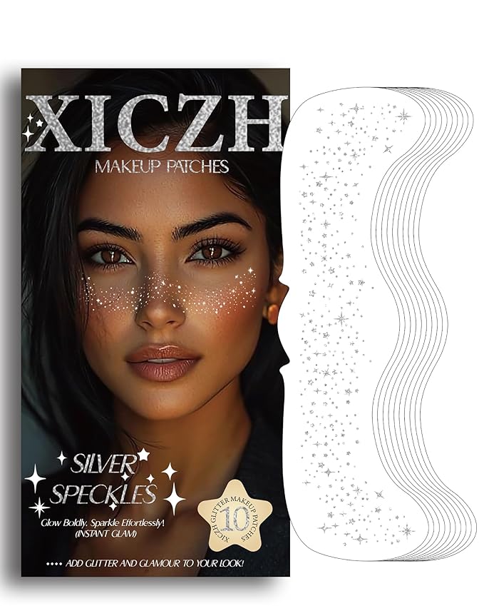 Glitter Freckles,Body and Face Glitter Makeup Patches for Women Girls, Waterproof Festival Rave Accessories fit Country Concert Outfits (Silver - 10 pcs)