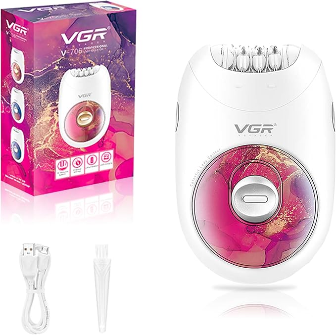VGR 706 Professional Epilator for Women,Portable Cordless Smooth Glide Hair Removal Device for Legs, Underarm, Back,Full-Body Epilator with 18 Tweezers System, 2 Speeds Hair Removal with Silent Design