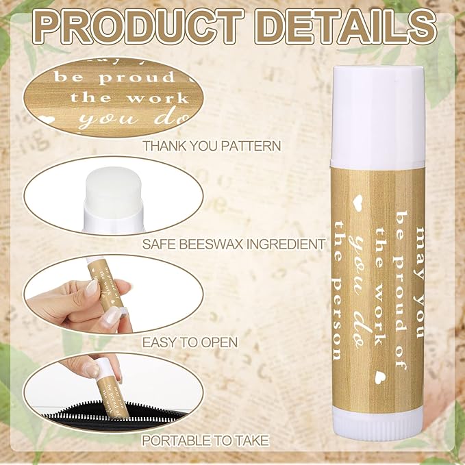 Demissle Thank You Gifts for Coworker Lip Balm Bulk Set Inspirational Appreciation Gifts Leaving Farewell Gifts Vanilla Ingredients Lips Care Products for Friends Teacher Worker Employee (48 Pcs)
