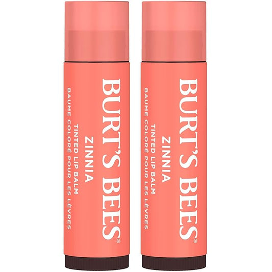 Burt's Bees Lip Tint Balm with Long Lasting 2 in 1 Duo Tinted Balm Formula, Color Infused with Deeply Hydrating Shea Butter for a Natural Looking Buildable Finish, Raspberry Zinnia (2-Pack)