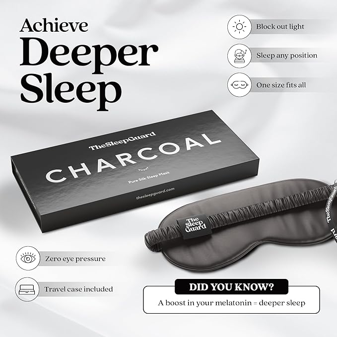 Pure Silk Sleep Mask [100% 6A Mulberry Silk, 22 Momme] Light Blocking Travel Essentials. Eye Masks for Sleeping. Black Oeko-Tex Blindfold. Eye Covers for Men & Women