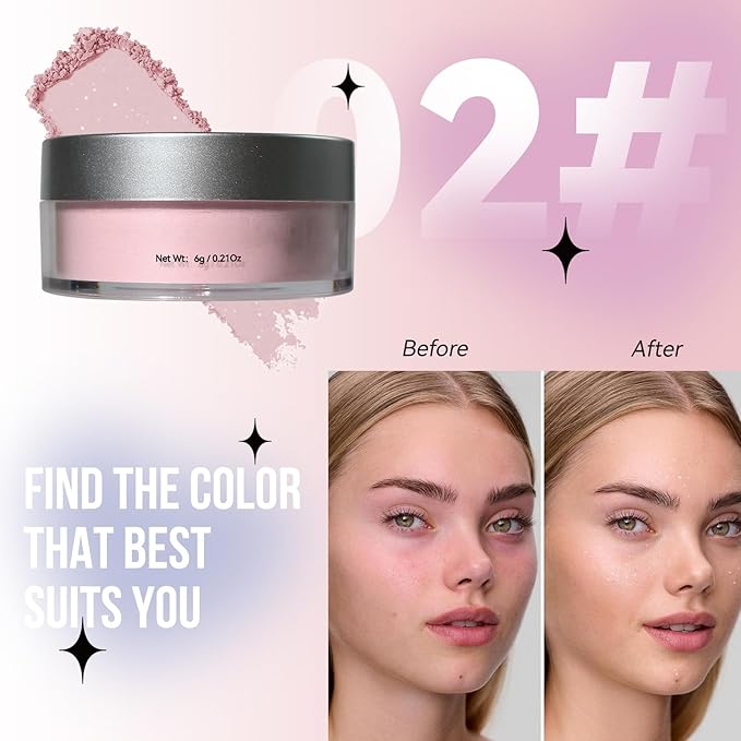 Loose Face Powder Glitter Setting Powder Matte Finishing Powder Shine,Long-lasting,Lightweight,Sets Foundation Makeup
