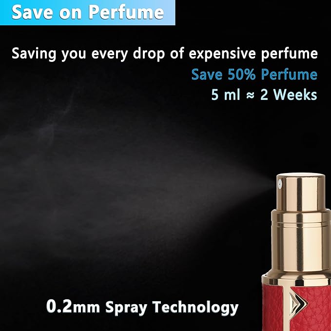 Refillable Travel Perfume Atomizer Bottle - 5ml Luxury Pocket Perfume Dispenser Pump, Travel Perfume Atomiser, Cologne Dispenser, Portable Size Sprayer Bottle for Traveling (Red)