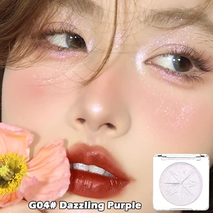 Erinde White Purple Shimmer Glitter Highlighter Highlight Makeup Contour Powder, Silver Highlighter Face Illuminator Highlighter, Highlighter Makeup iluminadores Illuminator for Face Body Cheek