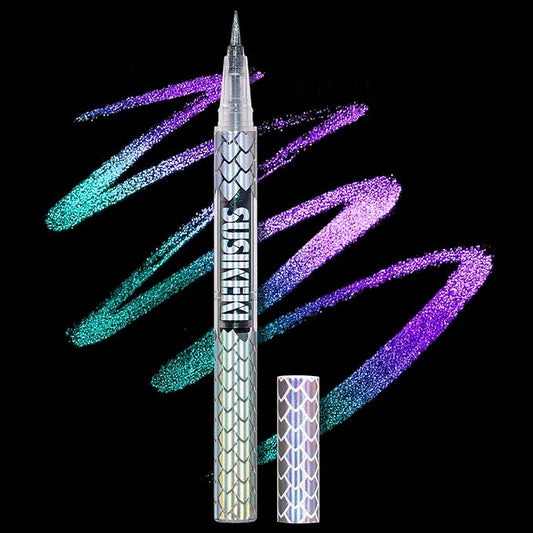 Chameleon Multi-Chrome Liquid Eyeliner, Green Blue Purple Color Shifting Shimmery Eye Liner, Waterproof Long Lasting Colored Glitter Eye Makeup Pen Eyeliners,#2 Baroque Emerald