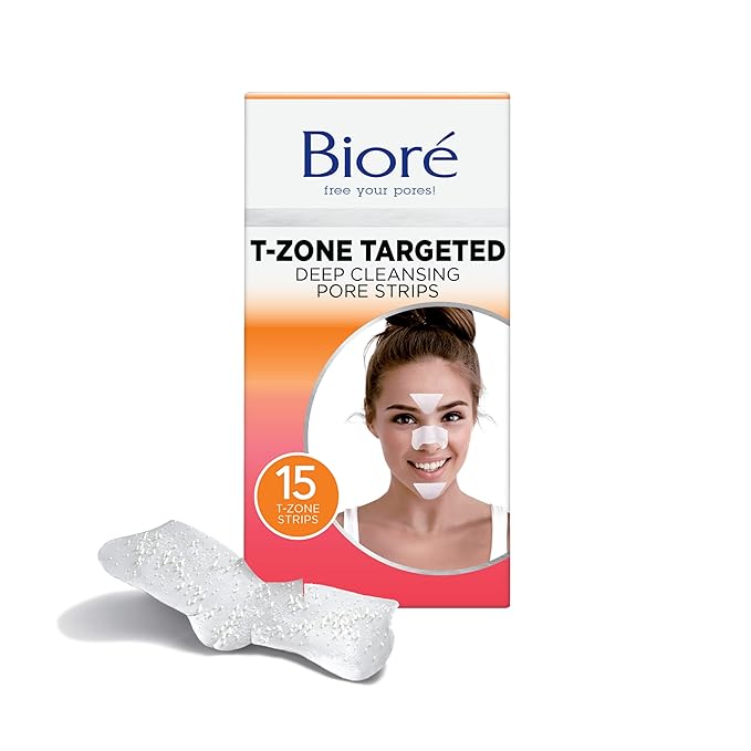 Bioré T-Zone Blackhead Remover Strips, Deep Cleansing Pore Strips, (5 Nose + 5 Face + 5 Chin Strips), Instant Pore Unclogging for the T-Zone Area, 15 Count