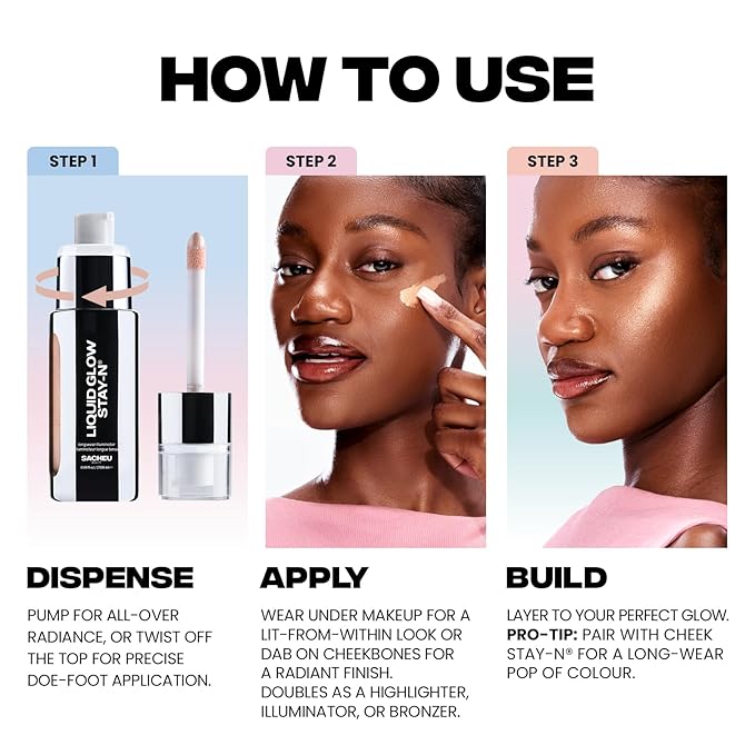 Sacheu Liquid Glow STAY-N Liquid Highlighter & Illuminator Makeup — 30ml Long Lasting Luminous Glow Lightweight Dewy Finish, Golden Hour