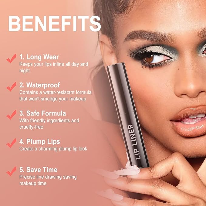 OETUIOW Lip Stain Peel Off, Lip Liner Moisturizing Long-Lasting & Waterproof, Transfer Proof & Plumping, Non-Stick Cup, Mauve Color