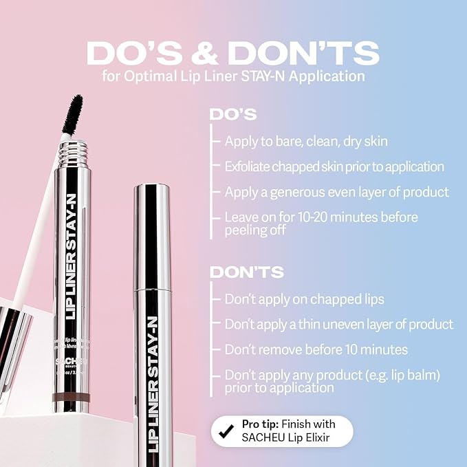 Sacheu Lip Liner STAY-N Peel Off Lip Stain — Long Lasting Matte Lip Tattoo Transfer Proof Lipstain Infused with Hyaluronic Acid & Vitamin E for All Skin Types — Vegan & Cruelty-Free, Coreal