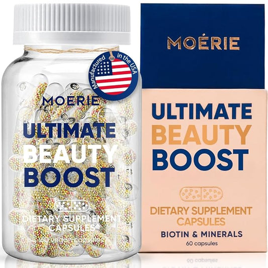 Moerie Ultimate Hair Boost Supplement for Women & Men - Hair, Skin, Nails Vitamins with Biotin & Minerals for Hair Health - Thicker Hair - 60 Capsules