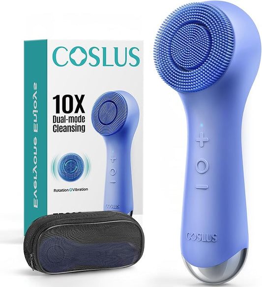 COSLUS Face Scrubber Facial Cleansing Brush: 2 in 1 Spin and Vibration Patented Tech, Silicone Electric Exfoliator Scrubber with Automatic Foaming, Waterproof Face Cleanser Brush for Men and Women
