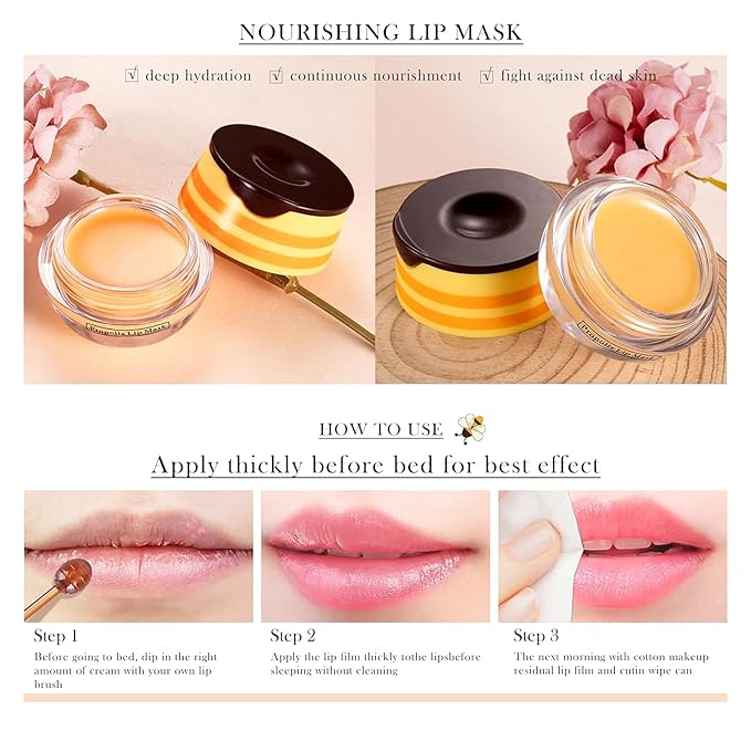 2Pcs Honey Strawberry Lip Balm Honey Pot, Strawberry Lip Sleeping Mask, Overnight Lip Sleeping Mask, Honey Balm Lip Balm Pot, Honey Lip Mask Nourish Lip Scrubs Exfoliator Honey/Strawberry