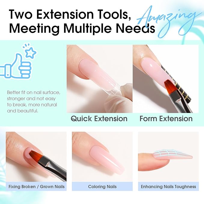 ROSALIND Poly Nail Gel Kit -12 Colors + Nail Art Accessories Kit Summer Neon Poly Nails Gel Kit Starter Kit With Slip Solution Pro Bright Colors Nail Extensions Gel Set with Mini UV Lamp