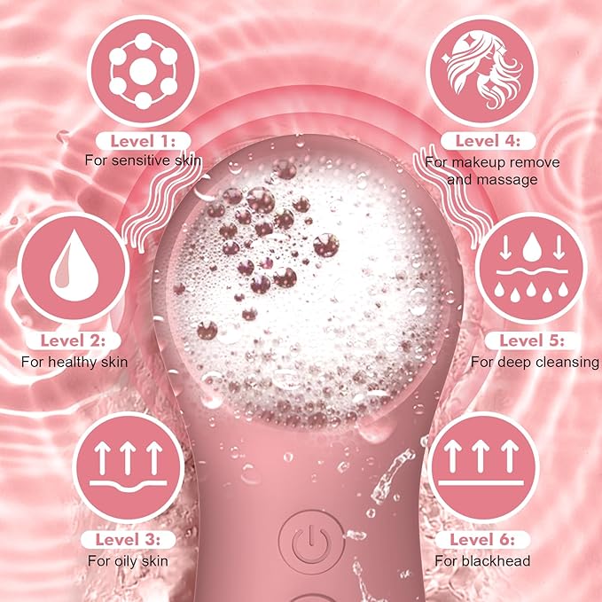 LZP Facial Cleansing Brush, Silicone Electric Exfoliator Scrubber with 6 Speeds, Rechargeable Face Scrubber for Cleansing, Exfoliating and Massaging, Waterproof Face Scrub Brush for Men & Women