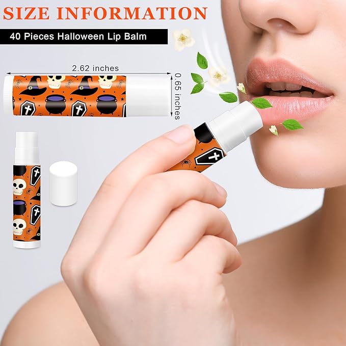 40 Pcs Halloween Lip Balm Ghost Spiderweb Skull Bat Lip Moisturizers for Halloween, 4 Styles