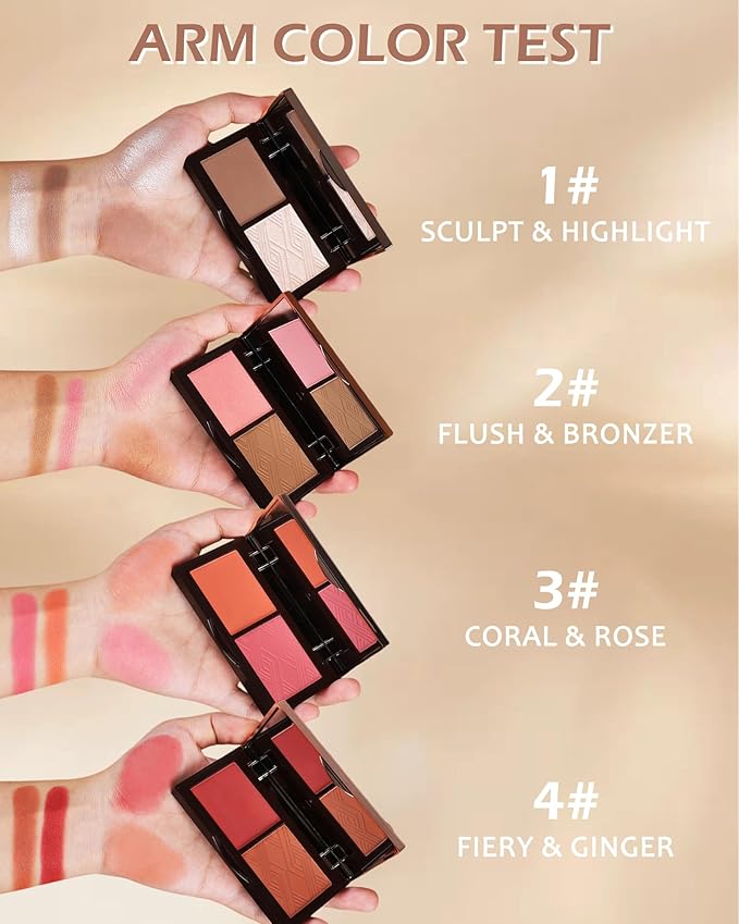 Matte Blush Powder Palette-2Colors Cruelty-Free Buildable Facial Cheek Blusher Pressed Powder Light Luxury Blush Contour Palette for Face,Longlasting Makeup Palette,Valentine's Day Gift for Women-04