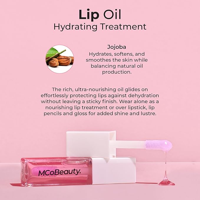 MCoBeauty Lip Oil Hydrating Treatment, Pink Lady, Moisturizing Shine for Naturally Beautiful Lips, Vegan, Cruelty Free Cosmetics