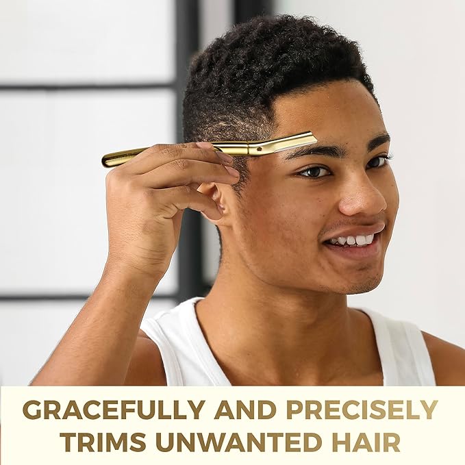 ZOMCHI Dermaplane Razor with 11 Blades for Women & Men, Eyebrow Trimmer with Protective Silicone Cap, Face Razor for Hair Removal - Matte Gold