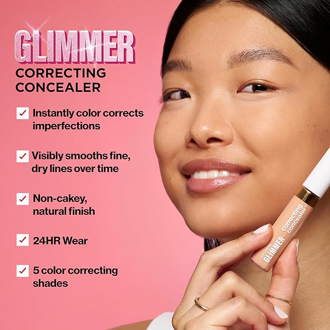 Revlon Glimmer Correcting Concealer, Liquid Under Eye Makeup, Made with Caffeine, Vitamin C, & Stevioside, 102 Orange, 0.3 fl oz