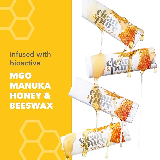 Lip Balm 3-Pack (Manuka Honey with Sunscreen) | Lip Care Set With 100% All Natural Beeswax | Vitamin E Oil | Flavored Lip Balm for Dry, Chapped Lips | Made in Australia