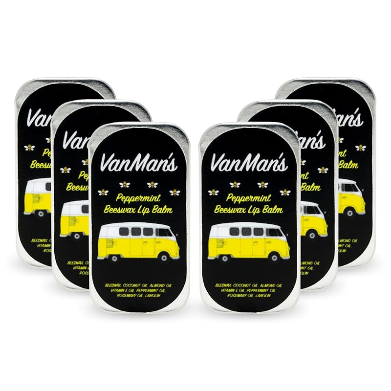 Vanman’s - Handmade Peppermint Beeswax Lip Balm (6 Pack) - Peppermint Lip Balm with Rosemary, Almond and Coconut Oil - Bee Balm with Vitamin E - Peppermint Balm Ideal for Dry Lips