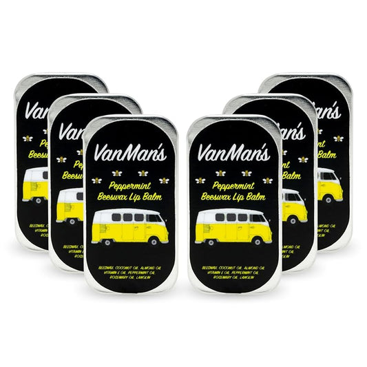 Vanman’s - Handmade Peppermint Beeswax Lip Balm (6 Pack) - Peppermint Lip Balm with Rosemary, Almond and Coconut Oil - Bee Balm with Vitamin E - Peppermint Balm Ideal for Dry Lips
