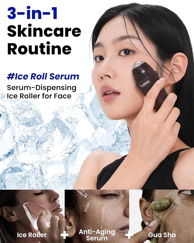 Ice Roll Serum | Cooling & Hydrating Roll-On Serum for Face, Puffy Eyes, Bakuchiol & Collagen for Firming & Wrinkles, Facial Roller for Depuffing, Under Eye Bag Treatment | Korean Skin Care
