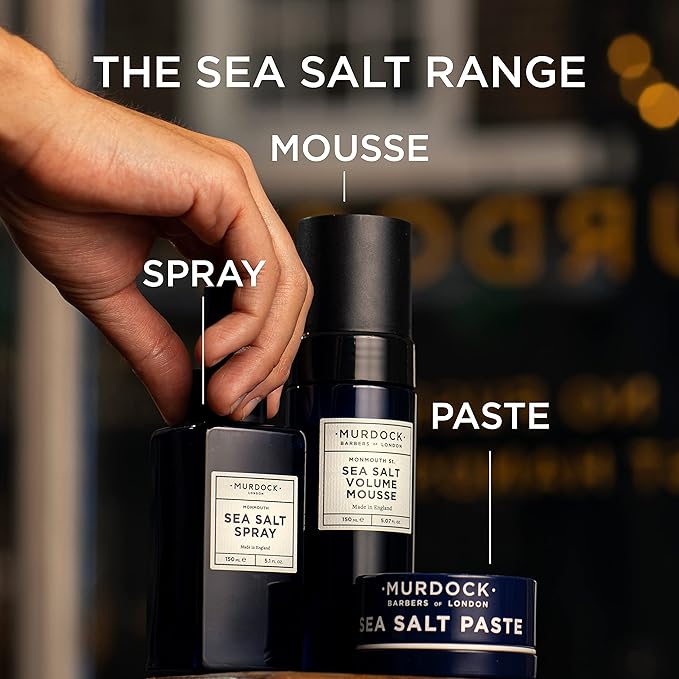 Murdock London Sea Salt Volume Hair Mousse for Men – Adds Natural Volume & Hold for Fine or Thinning Hair – Non-Sticky, Matte Finish Mousse for Hair Styling – Vegan Formula (5.07 fl. oz.)
