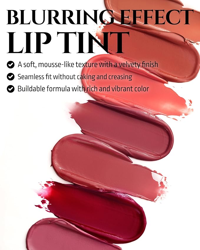 HEVVYMAKEUP Blurring Effect Lip Tint - Airy Velvet Matte Lips - Vegan, Longwear, Vibrant, Buildable Creamy Soft Texture - Korean Lip Makeup, Figgy Caramel, 0.13 fl.oz.