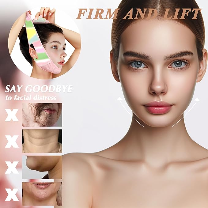 Reusable V Line Lifting Mask with Chin Strap, V Shaped Face Mask for Sagging, Jaw Exerciser (Colorful)