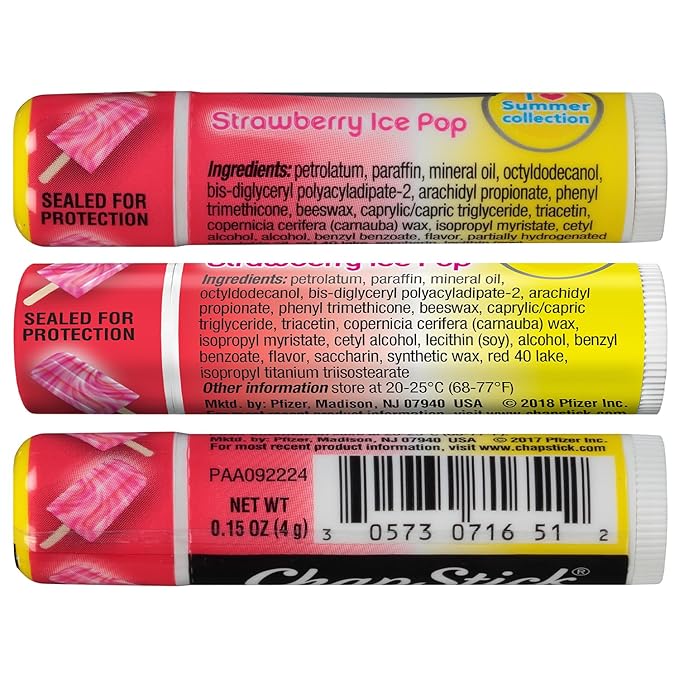 ChapStick Lip Moisturizer, Strawberry Ice Pop, 12-Pack – Limited Edition Bulk Lip Balm, Sweet & Refreshing, 0.15 Oz Ea