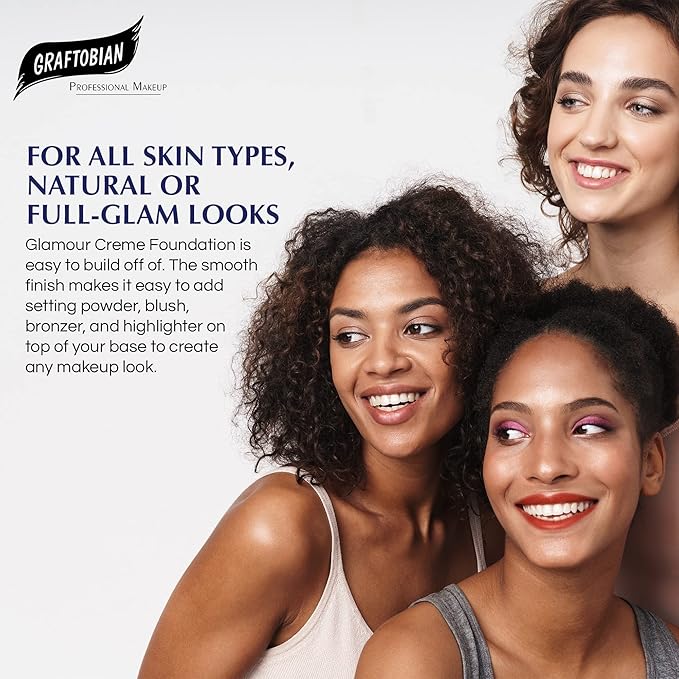 Graftobian HD Glamour Crème Foundation 1/2oz, Weightless Full Coverage Makeup, 65 Inclusive Shades, For All Skin Types, Natural or Full-Glam Looks, For Professionals and Beginners, Sunrise Flush