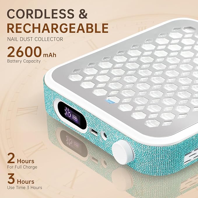 Nail Dust Collector, Rechargeable Dust Collector Nail Tech, Powerful Vacuum Fan Vent Dust Collector Extractor Dust Suction Machine for Acrylic Nails Polishing, Nail Salon&Home, Blue