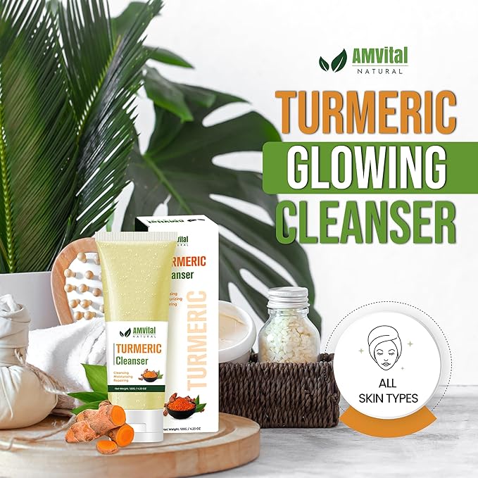 Turmeric Face Wash - Turmeric Facial-Cleanser with Aloe Vera, Vitamin E, and Natural Extracts - Lightweight Daily Gel Face Wash for All Skin Types - 120ml