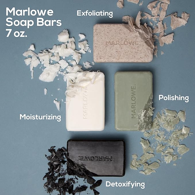 MARLOWE. No. 106 Charcoal Soap 7 oz (12 Bars) Body Bar Soap for Men, Cleansing, Purifying & Hydrating with Natural Extracts, Shea Butter, Olive Oil & Green Tea Extracts, Fresh Woodsy Scent