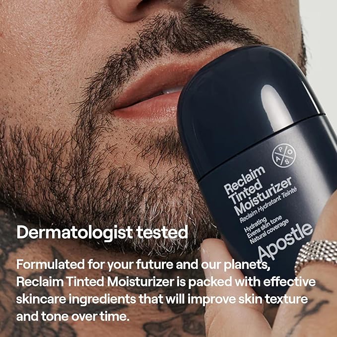 APOSTLE Reclaim Tinted Moisturizer for Men (2 Morant Bay) - Niacinamide, Vitamin E, Squalane, Hyaluronic Acid, Tinted Face Moisturizer For Men. Hydrates, Evens Skin Tone, Reduces Fine Lines, 1 Fl. Oz.
