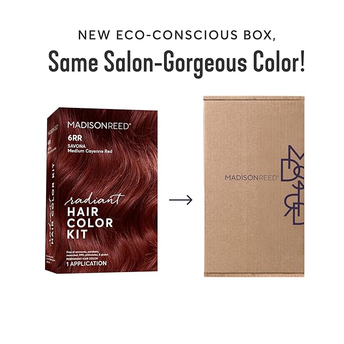Madison Reed Radiant Hair Color Kit | 6RR Medium Cayenne Red (Savona Scarlet) for 100% Gray Hair Coverage | Salon Quality Permanent Hair Dye | PPD-Free & Ammonia-Free | (Packaging May Vary) 1 Pack