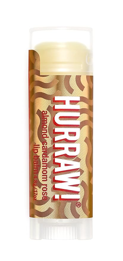 Hurraw! Almond, Cardamom, Rose (Vata) Lip Balm: Organic, Certified Vegan, Cruelty and Gluten Free. Non-GMO, 100% Natural Ingredients. Bee, Shea, Soy and Palm Free. Made in USA
