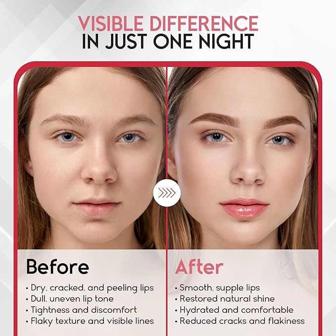 Lip Mask Overnight with Hyaluronic Acid & Collagen, Lip Sleeping Mask for Dry Cracked Lips, Moisturizing, Hydrating, Exfoliating Night Treatment for Lip Care (Strawberry)