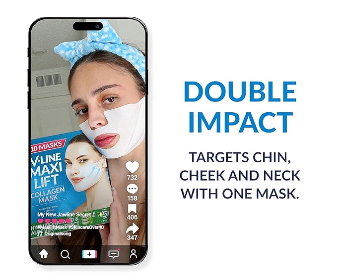 Stylia MaxiLift V-Line Lifting Collagen Face Mask – Enhanced Double Chin Reducer – Jawline Shaper Face Lifting Masks – Firming Neck Lift Collagen Mask – Chin Strap for Sleeping – Hyaluronic, Aloe 10PC