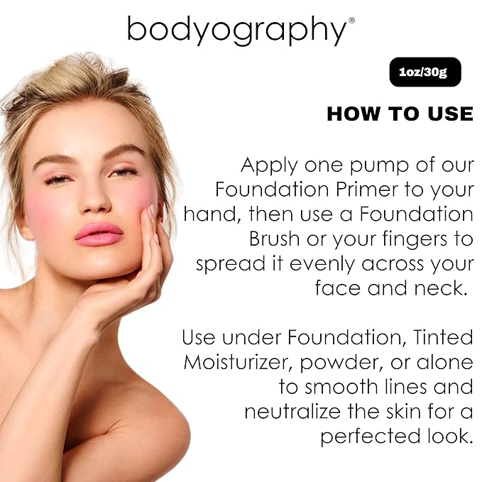 BODYOGRAPHY - Foundation Primer (Clear): Flawless Anti-Aging Salon Makeup Primer w/Vitamin E, A, Jojoba, Grapeseed Oil | Control Shine | Gluten-Free, Cruelty-Free, 1 oz.