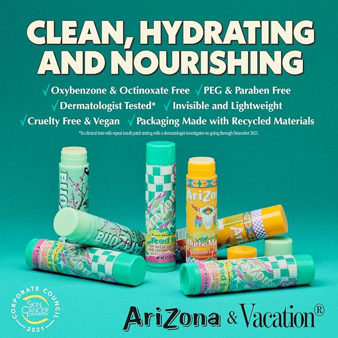 AriZona Iced Tea SPF 30 Lip Balms 3-Pack by Vacation Sunscreen, Hydrating Lip Sunscreen Chapstick, Water Resistant Vegan Sunscreen Lip Balm, 3 Iconic Flavors, Limited Edition SPF Chapstick (Pack of 3)