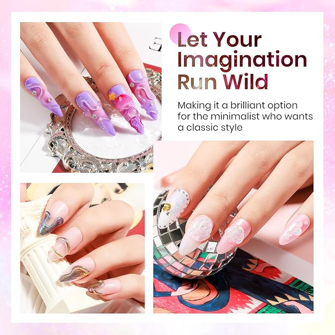 MIZHSE 2PCS Solid Builder Gel for Nails: 30g/1oz Clear & Pink Glitter Hard Gels for Nails 3D Gel with Dual Forms 3D Silicone Mold Soak off U V Builder Gels for Nail Art Manicure Home DIY