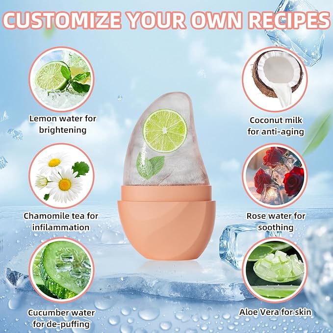 Silicone Facial Ice Cube Roller Massager, Facial Beauty Care Tool, Reusable Face Ice Mold - Brighten Skin, Reduce Puffiness for Face & Eyes (Blue)