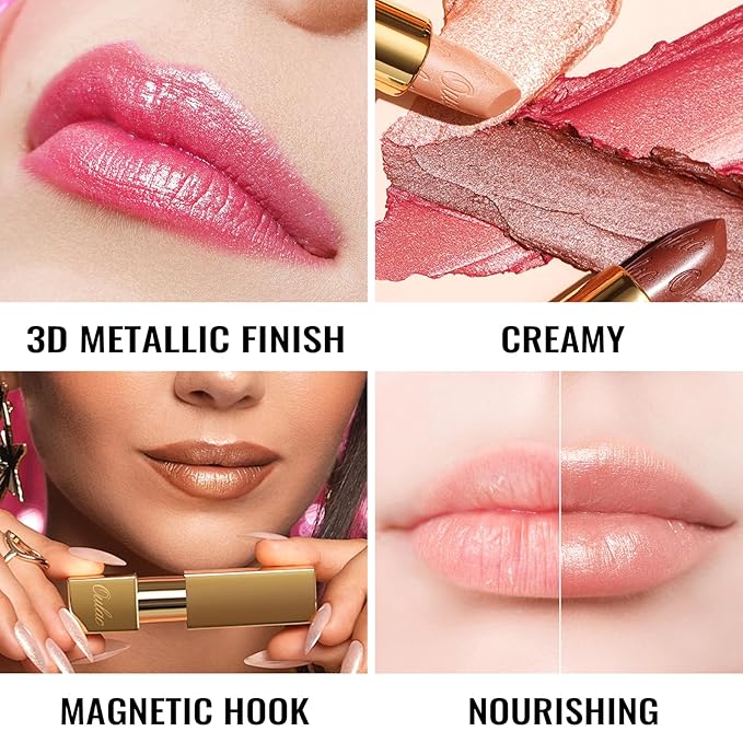 Oulac Glitter Lipstick for Women with Metallic 3D Shine Lightweight Hydrating Formula, High Impact Lip Color, Vegan Beauty, Sheer Coverage Lip Makeup, Christmas Gifts for Women, Free to be(26)