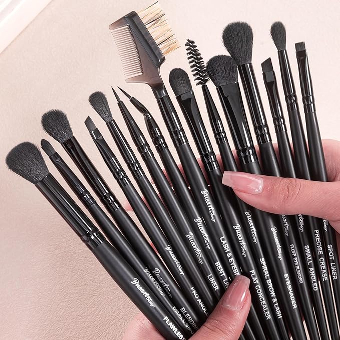 Bueart Design 15Pcs Professional Eyeshadow Brush Set For Eye makeup Blending,Brow grooming,Concealing,eyeshader, With premium ultra soft synthetic vegan Hair