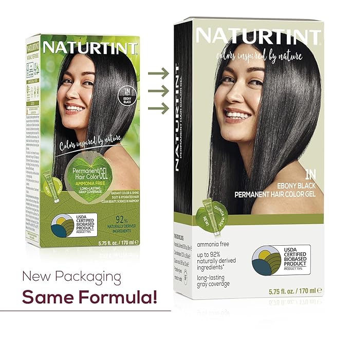 Naturtint 1N Ebony Black Permanent Hair Color (Pack of 1), Ammonia Free, Vegan, Cruelty Free, up to 100% Gray Coverage, Long Lasting Results (Packaging may vary)