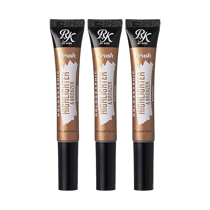 Ruby Kisses HD Brush Concealer & Foundation, Full Coverage, Color Correcting, Highlight, Contour 3 Pack (Rich Gold Bronzer)