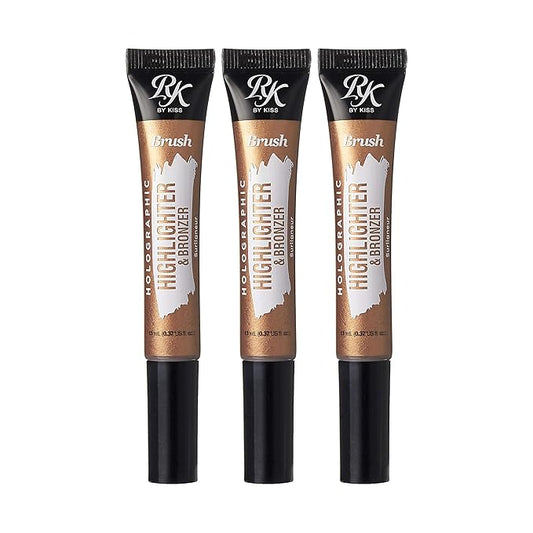 Ruby Kisses HD Brush Concealer & Foundation, Full Coverage, Color Correcting, Highlight, Contour 3 Pack (Rich Gold Bronzer)