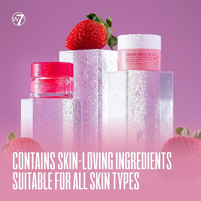 W7 Sweet Dreams Lip Scrub & Overnight Lip Mask Duo - 2Pcs Set - Strawberry Flavour - Exfoliate, Condition, Soothe & Hydrate
